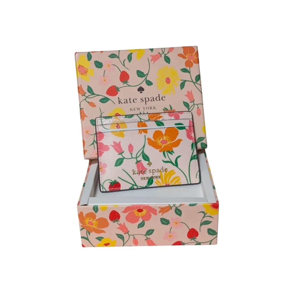Nwt Kate Spade ♠️ Boxed MadisonStrawberry Garden Small Slim Card Holder